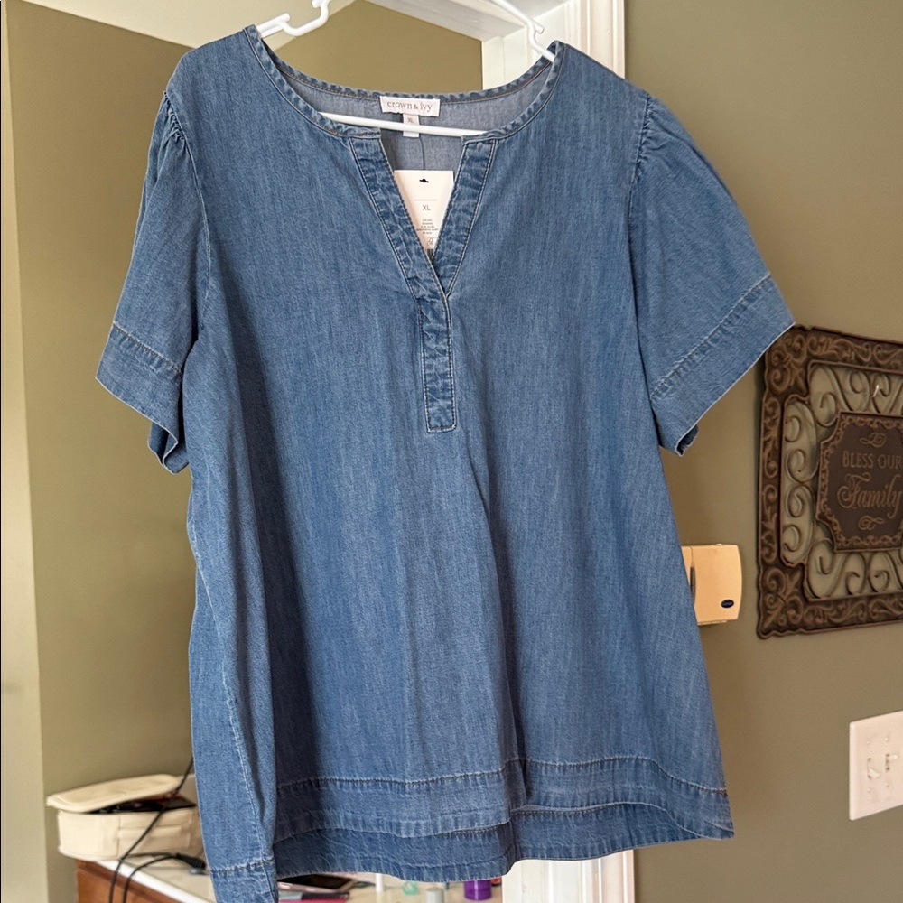 Crown & Ivy Denim Blue Blouse